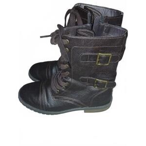 Combat Boots Womens 7 ,Brown Vegan Leather, Mid Calf,good used condition